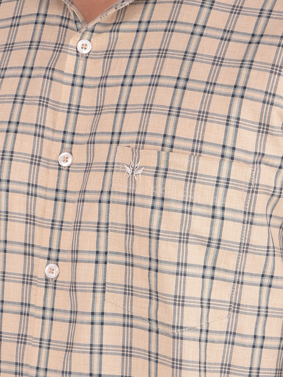 Beige Checked 100% Cotton Shirt-Men Shirts-Crimsoune Club