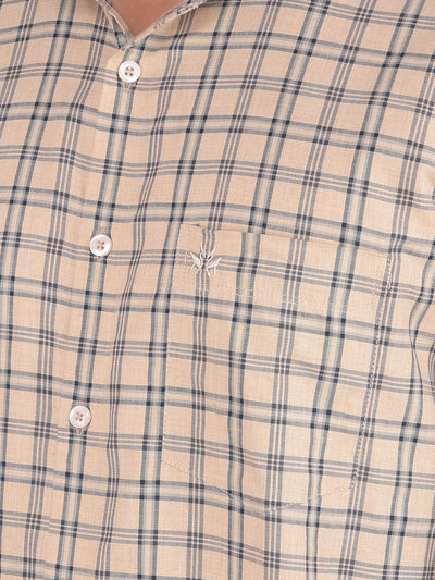 Beige Checked 100% Cotton Shirt-Men Shirts-Crimsoune Club