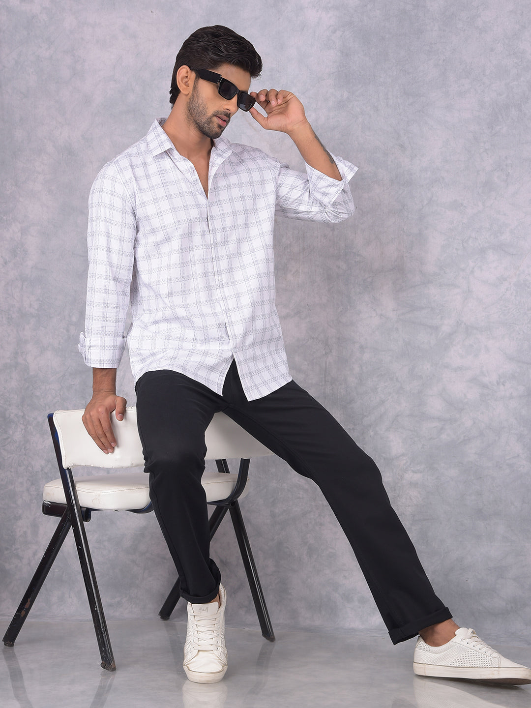 White Checked 100% Cotton Shirt-Men Shirts-Crimsoune Club