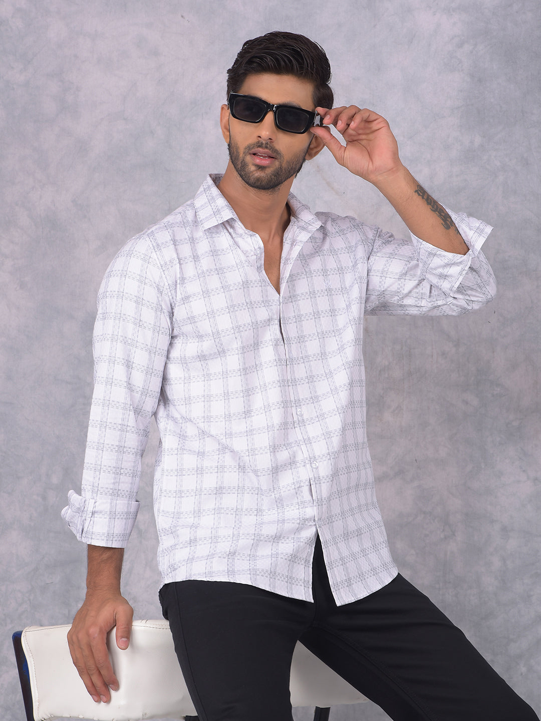 White Checked 100% Cotton Shirt-Men Shirts-Crimsoune Club