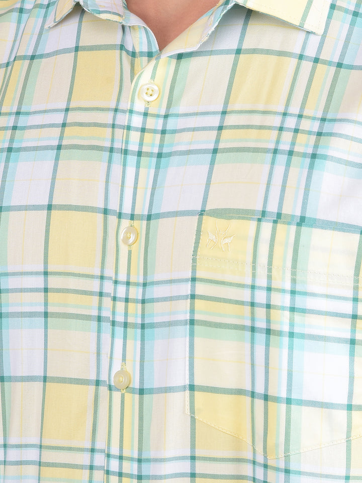 Yellow Checked 100% Cotton Shirt-Men Shirts-Crimsoune Club