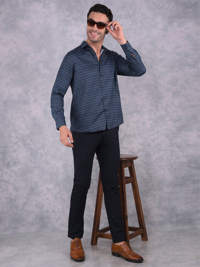 Navy Blue Printed Shirt-Men Shirts-Crimsoune Club