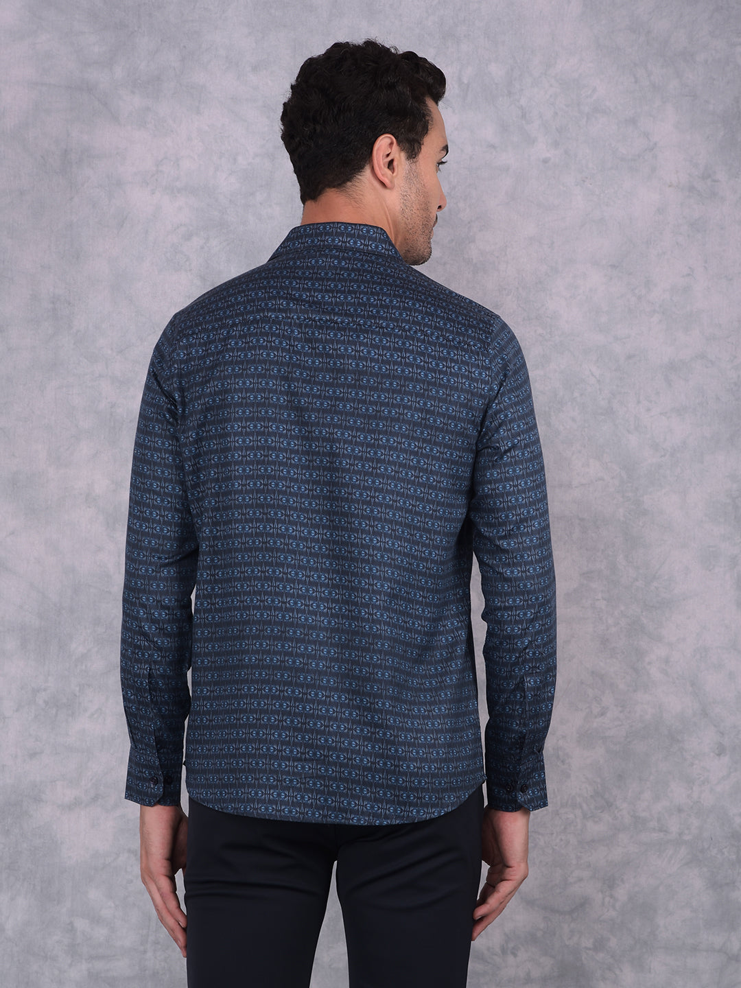Navy Blue Printed Shirt-Men Shirts-Crimsoune Club