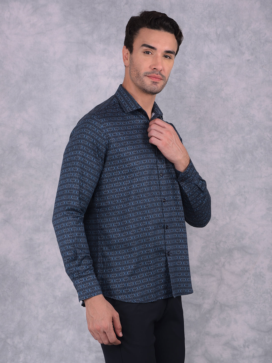 Navy Blue Printed Shirt-Men Shirts-Crimsoune Club
