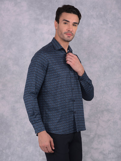Navy Blue Printed Shirt-Men Shirts-Crimsoune Club