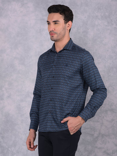 Navy Blue Printed Shirt-Men Shirts-Crimsoune Club