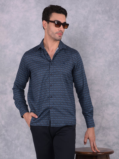 Navy Blue Printed Shirt-Men Shirts-Crimsoune Club
