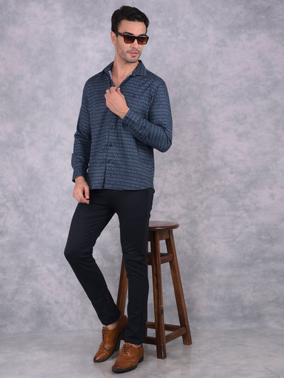 Navy Blue Printed Shirt-Men Shirts-Crimsoune Club