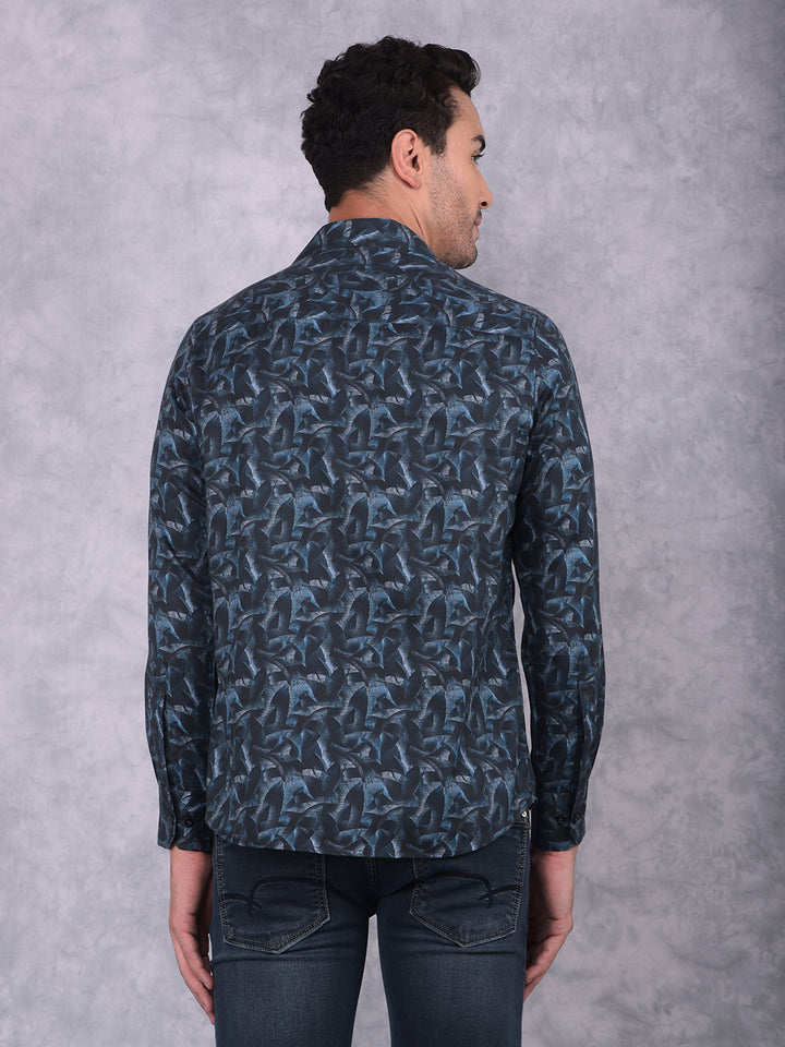 Navy Blue Floral Print Shirt-Men Shirts-Crimsoune Club