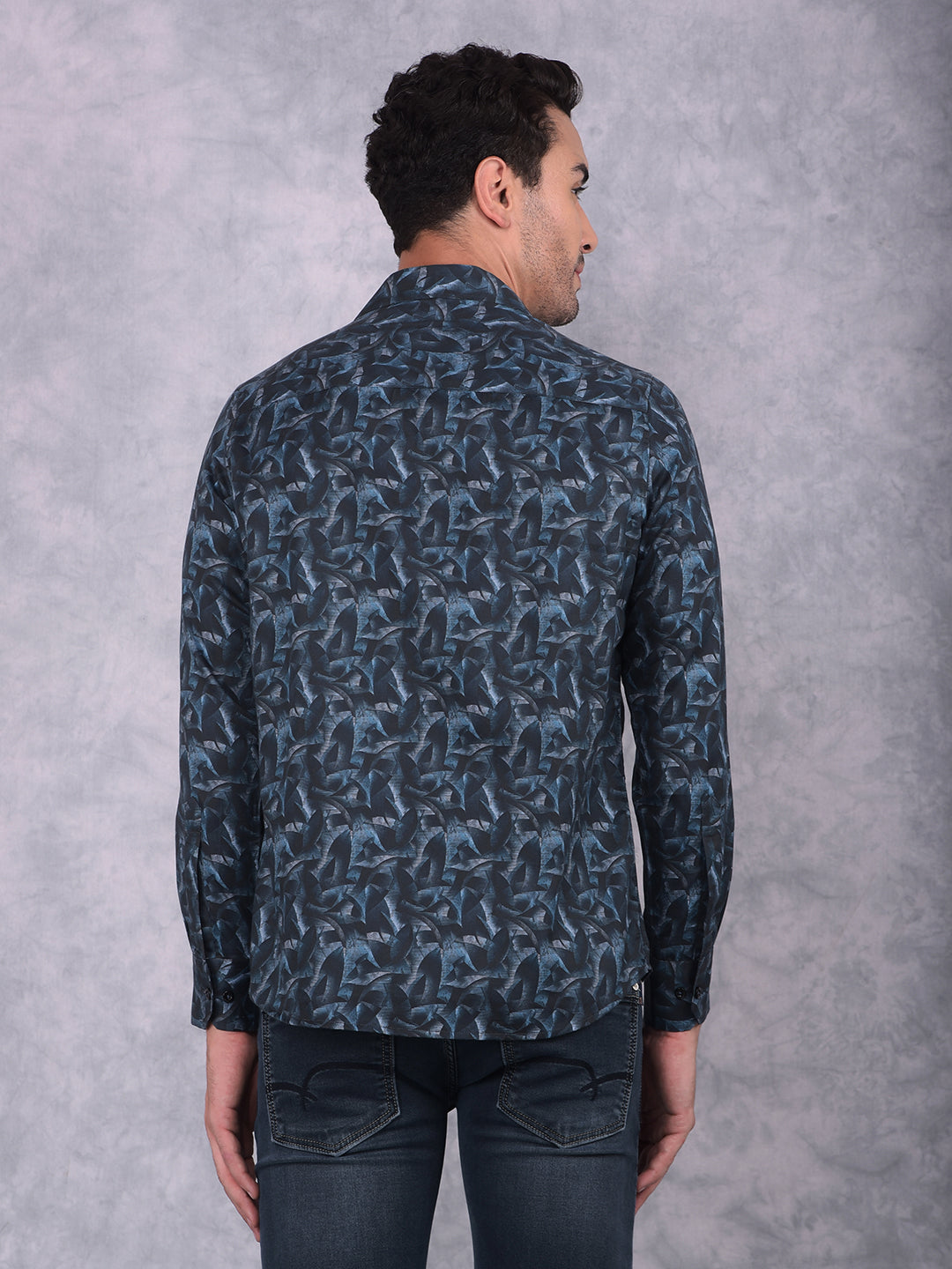 Navy Blue Floral Print Shirt-Men Shirts-Crimsoune Club