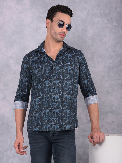 Navy Blue Floral Print Shirt-Men Shirts-Crimsoune Club
