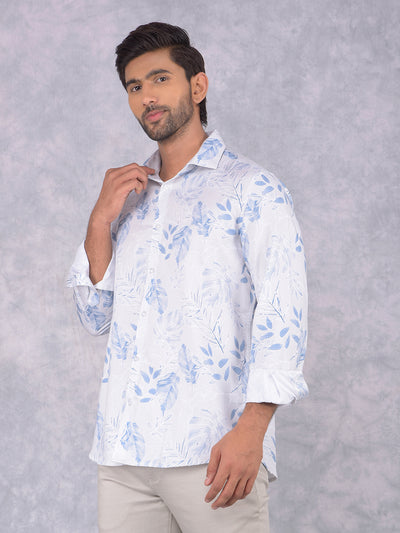 Blue Floral Print Shirt-Men Shirts-Crimsoune Club