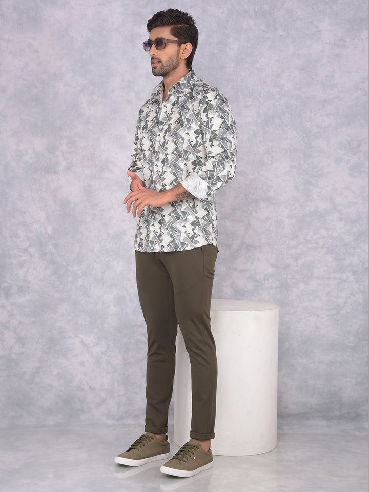 Olive 100% Cotton Printed Shirt-Men Shirts-Crimsoune Club