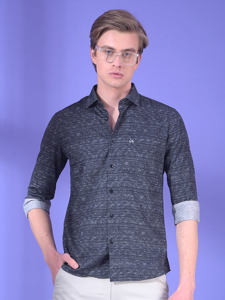 Black Printed 100% Cotton Shirt-Men Shirts-Crimsoune Club
