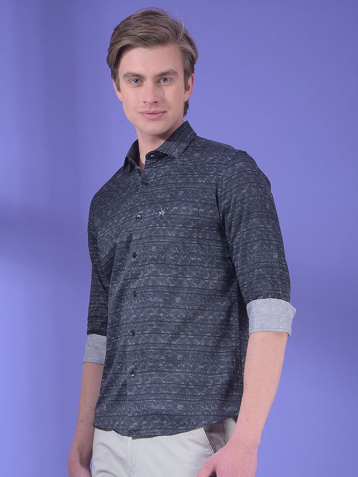 Black Printed 100% Cotton Shirt-Men Shirts-Crimsoune Club