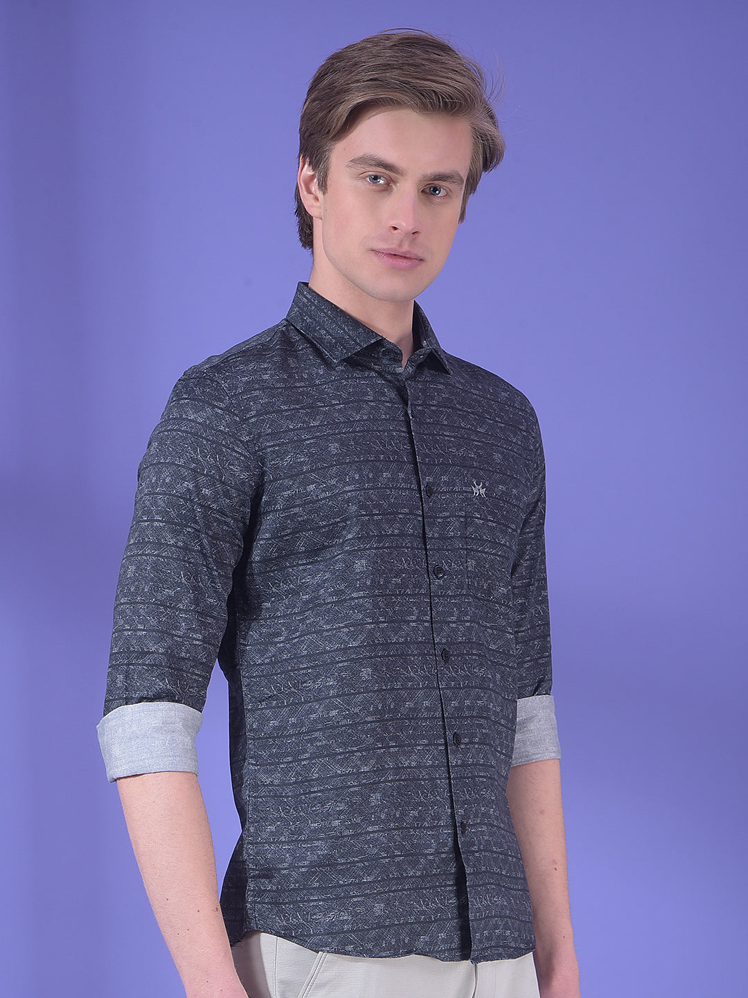 Black Printed 100% Cotton Shirt-Men Shirts-Crimsoune Club
