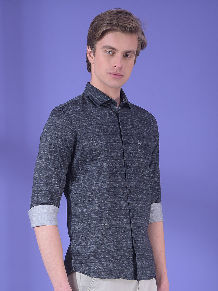 Black Printed 100% Cotton Shirt-Men Shirts-Crimsoune Club