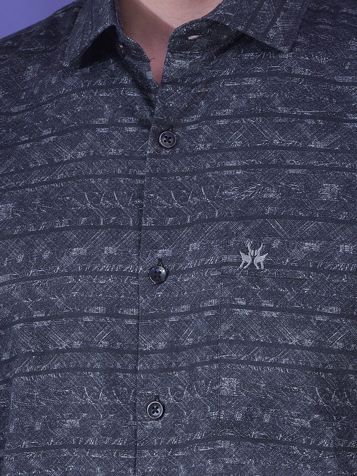 Black Printed 100% Cotton Shirt-Men Shirts-Crimsoune Club