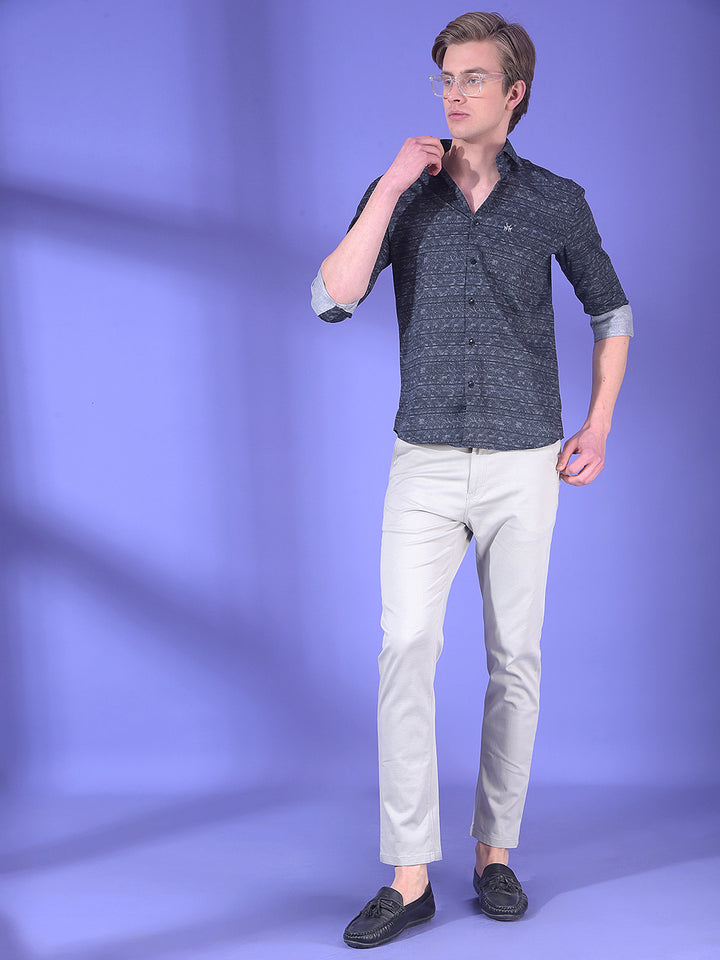 Black Printed 100% Cotton Shirt-Men Shirts-Crimsoune Club