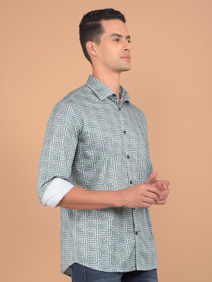 Green Printed 100% Cotton Shirt-Men Shirts-Crimsoune Club