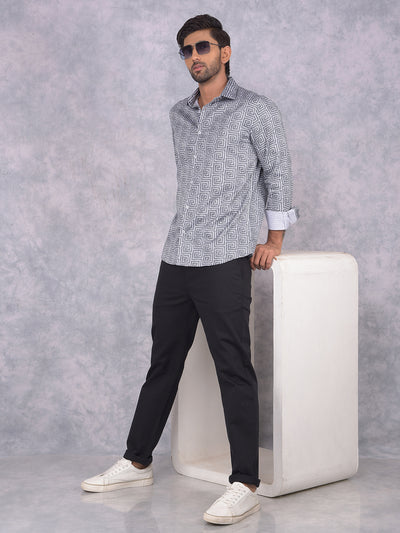 Black Printed 100% Cotton Shirt-Men Shirts-Crimsoune Club