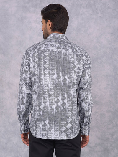 Black Printed 100% Cotton Shirt-Men Shirts-Crimsoune Club