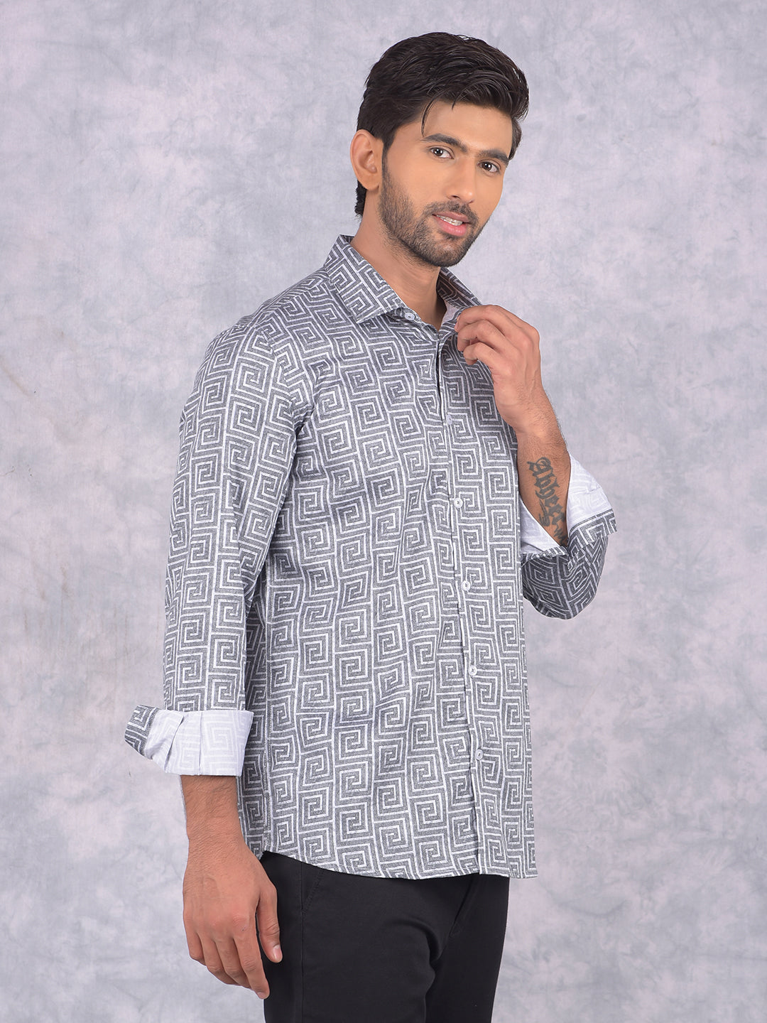 Black Printed 100% Cotton Shirt-Men Shirts-Crimsoune Club