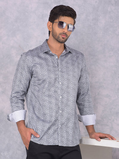 Black Printed 100% Cotton Shirt-Men Shirts-Crimsoune Club