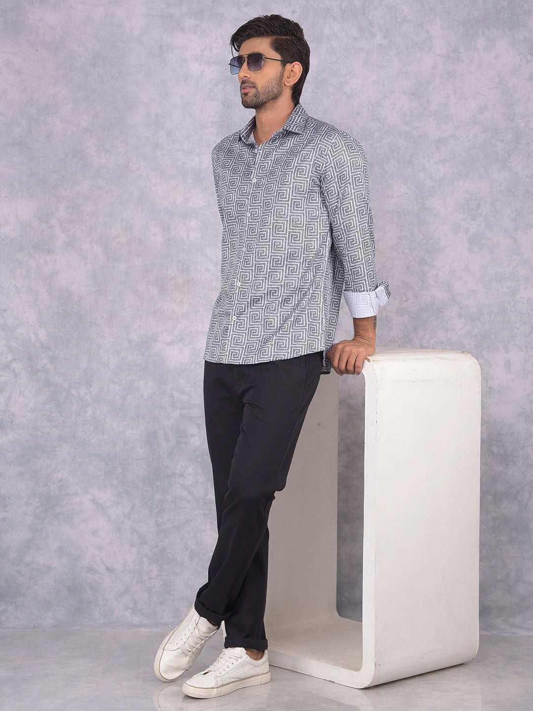 Black Printed 100% Cotton Shirt-Men Shirts-Crimsoune Club