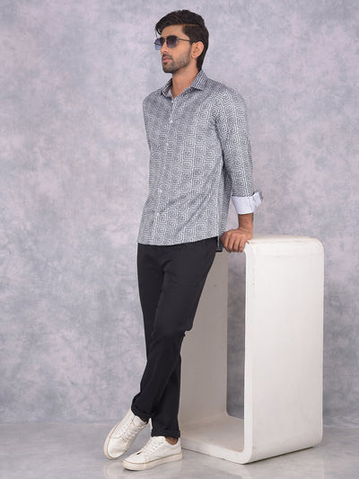 Black Printed 100% Cotton Shirt-Men Shirts-Crimsoune Club