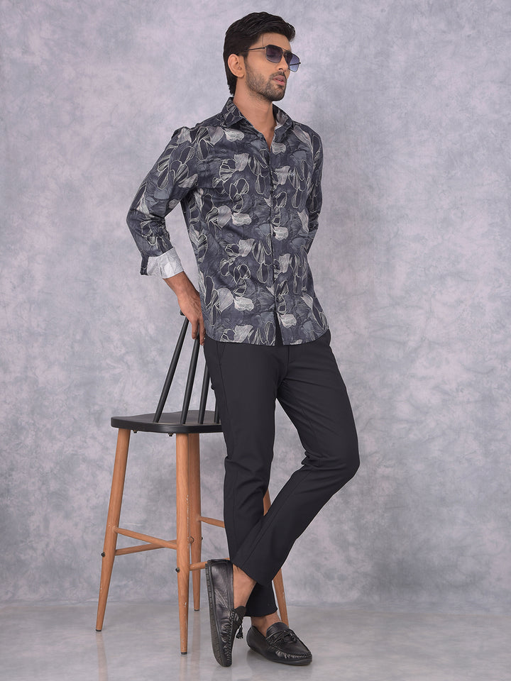 Grey Floral Print 100% Cotton Shirt-Men Shirts-Crimsoune Club