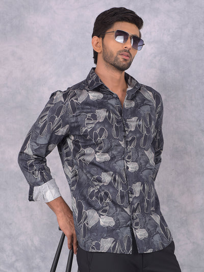 Grey Floral Print 100% Cotton Shirt-Men Shirts-Crimsoune Club
