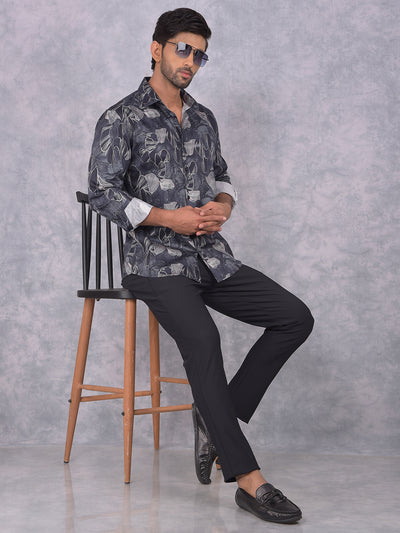 Grey Floral Print 100% Cotton Shirt-Men Shirts-Crimsoune Club