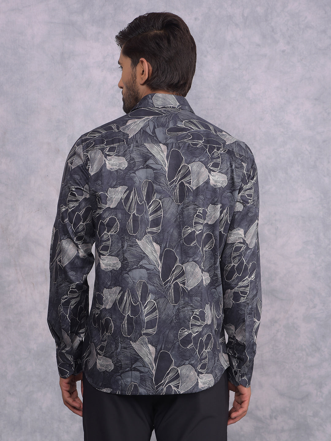 Grey Floral Print 100% Cotton Shirt-Men Shirts-Crimsoune Club
