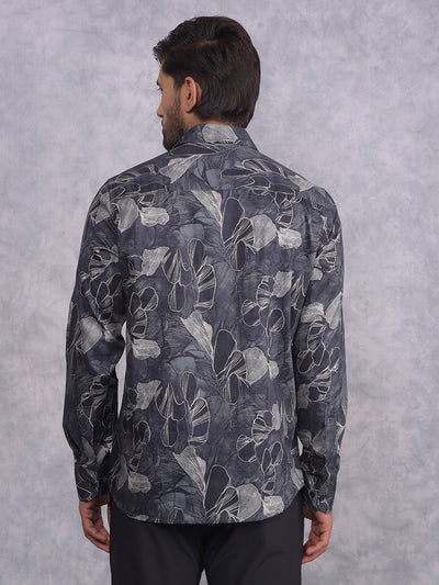 Grey Floral Print 100% Cotton Shirt-Men Shirts-Crimsoune Club