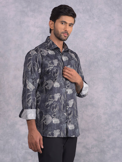 Grey Floral Print 100% Cotton Shirt-Men Shirts-Crimsoune Club