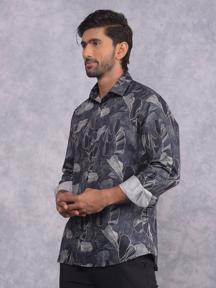 Grey Floral Print 100% Cotton Shirt-Men Shirts-Crimsoune Club