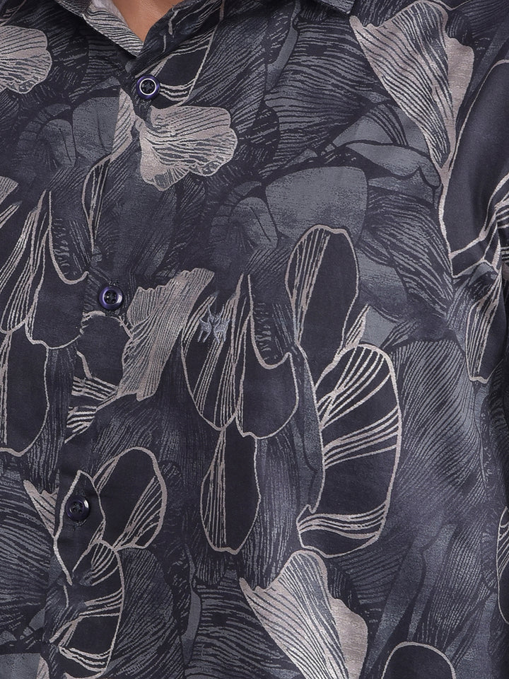 Grey Floral Print 100% Cotton Shirt-Men Shirts-Crimsoune Club