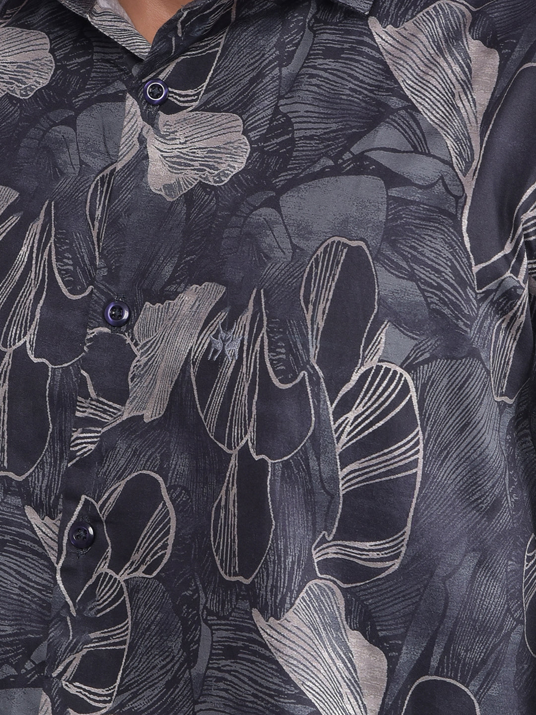 Grey Floral Print 100% Cotton Shirt-Men Shirts-Crimsoune Club