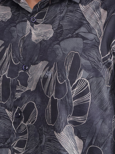 Grey Floral Print 100% Cotton Shirt-Men Shirts-Crimsoune Club