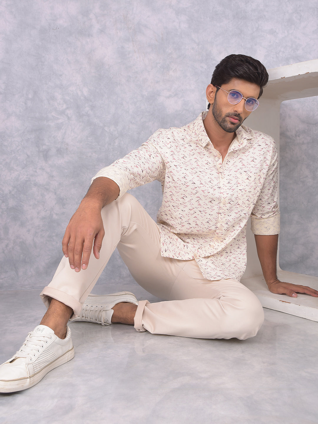 Purple Printed 100% Cotton Shirt-Men Shirts-Crimsoune Club