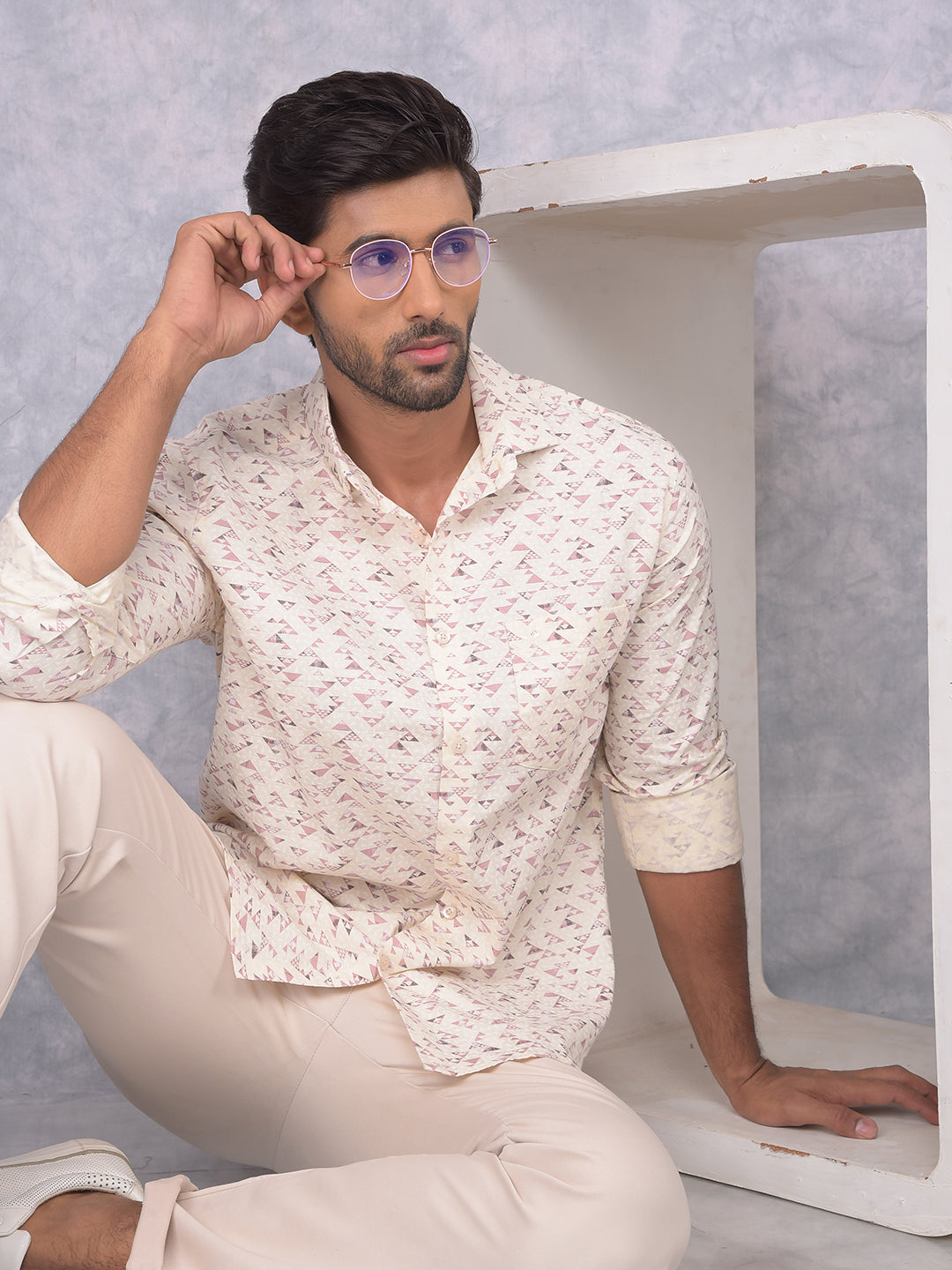 Purple Printed 100% Cotton Shirt-Men Shirts-Crimsoune Club