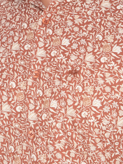 Brown Floral Print 100% Cotton Shirt-Men Shirts-Crimsoune Club