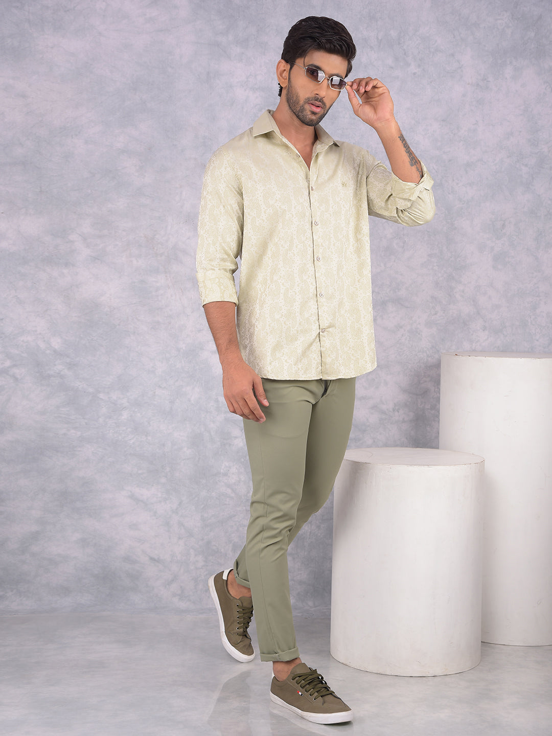 Green Printed Shirt-Men Shirts-Crimsoune Club