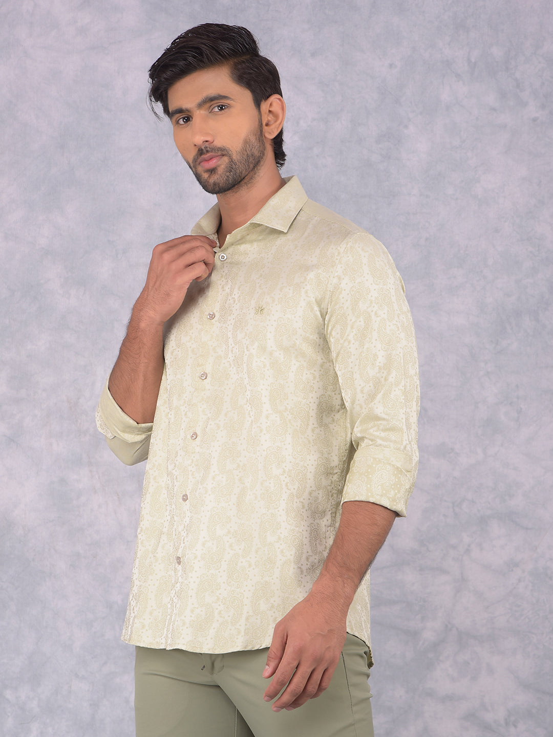 Green Printed Shirt-Men Shirts-Crimsoune Club