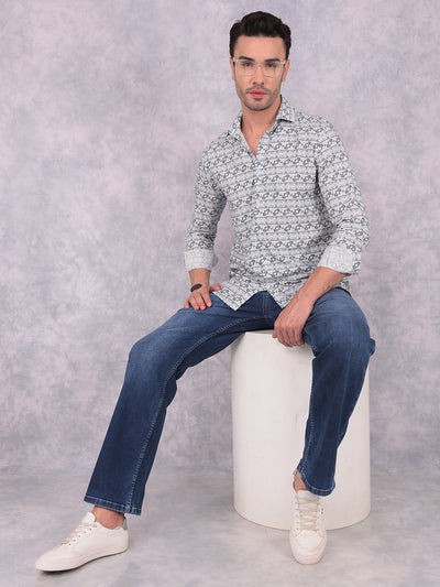 Navy Blue Printed Shirt-Men Shirts-Crimsoune Club