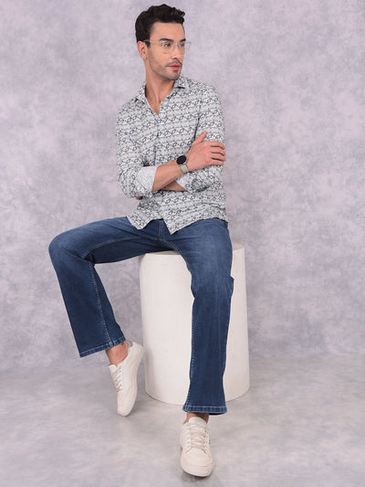 Navy Blue Printed Shirt-Men Shirts-Crimsoune Club