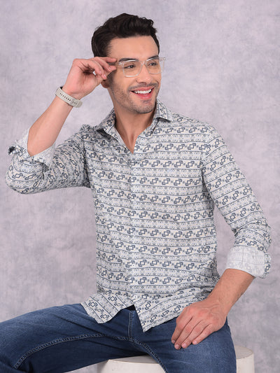 Navy Blue Printed Shirt-Men Shirts-Crimsoune Club