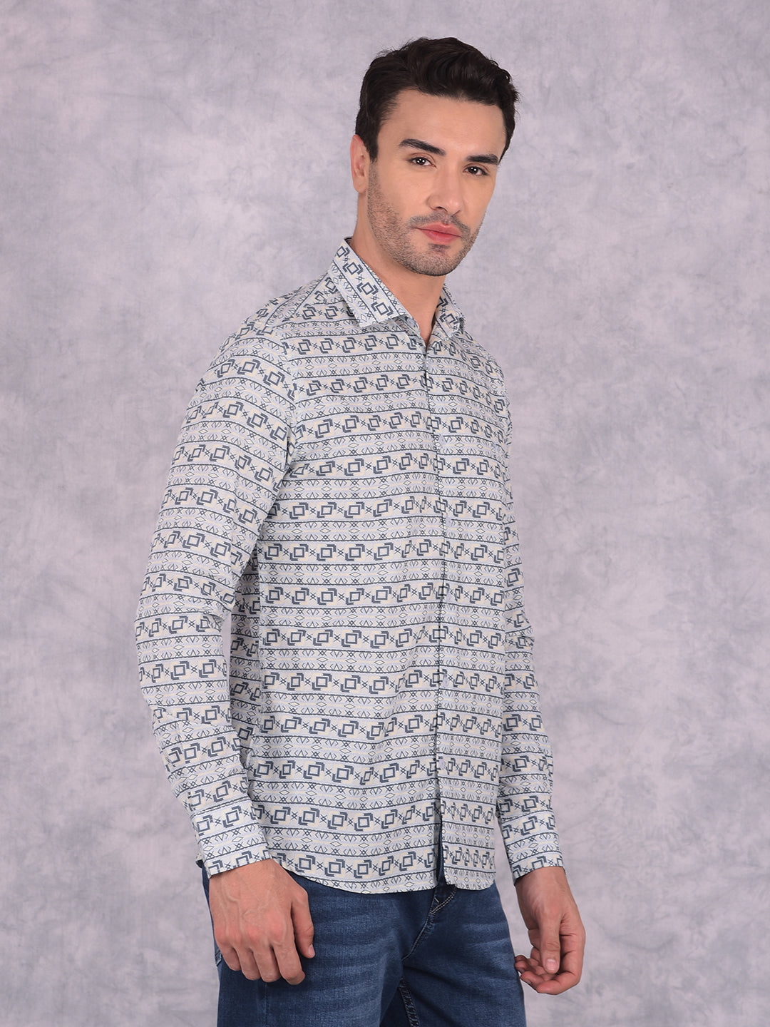 Navy Blue Printed Shirt-Men Shirts-Crimsoune Club