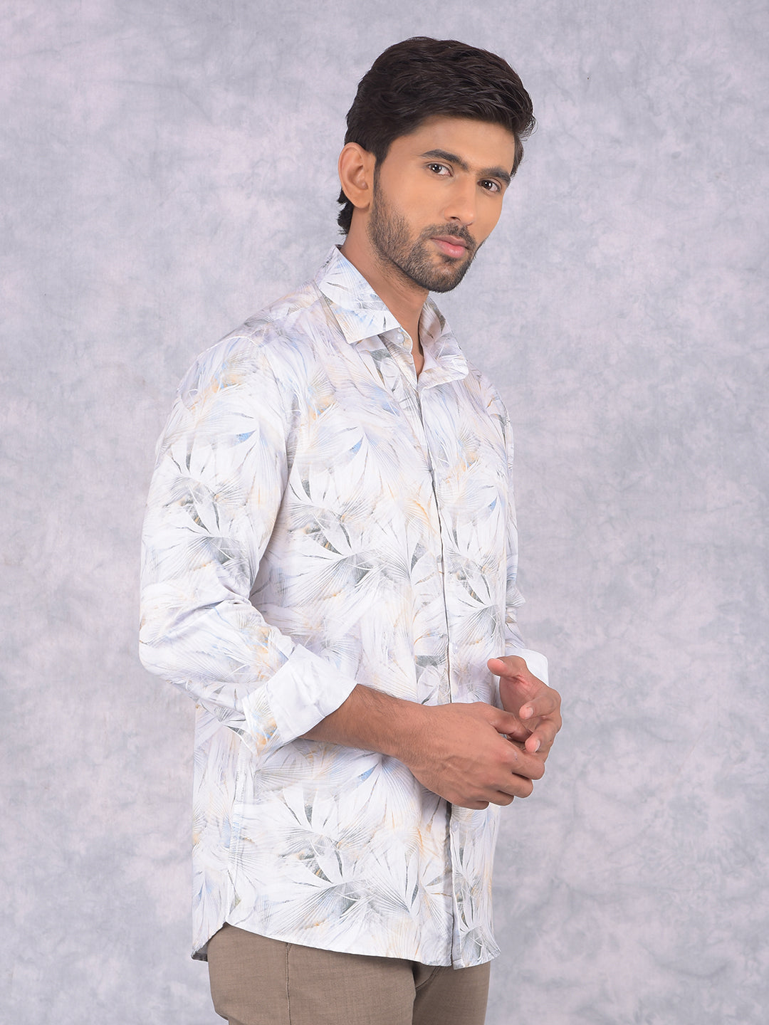 Peach Floral Print Shirt-Men Shirts-Crimsoune Club